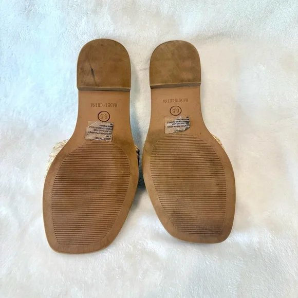 Steve Madden Gene Raffia Gold Chain Embellished Slide Sandals - Picture 7 of 7